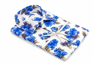 Camicia in Lino Fantasia Floreale Blu