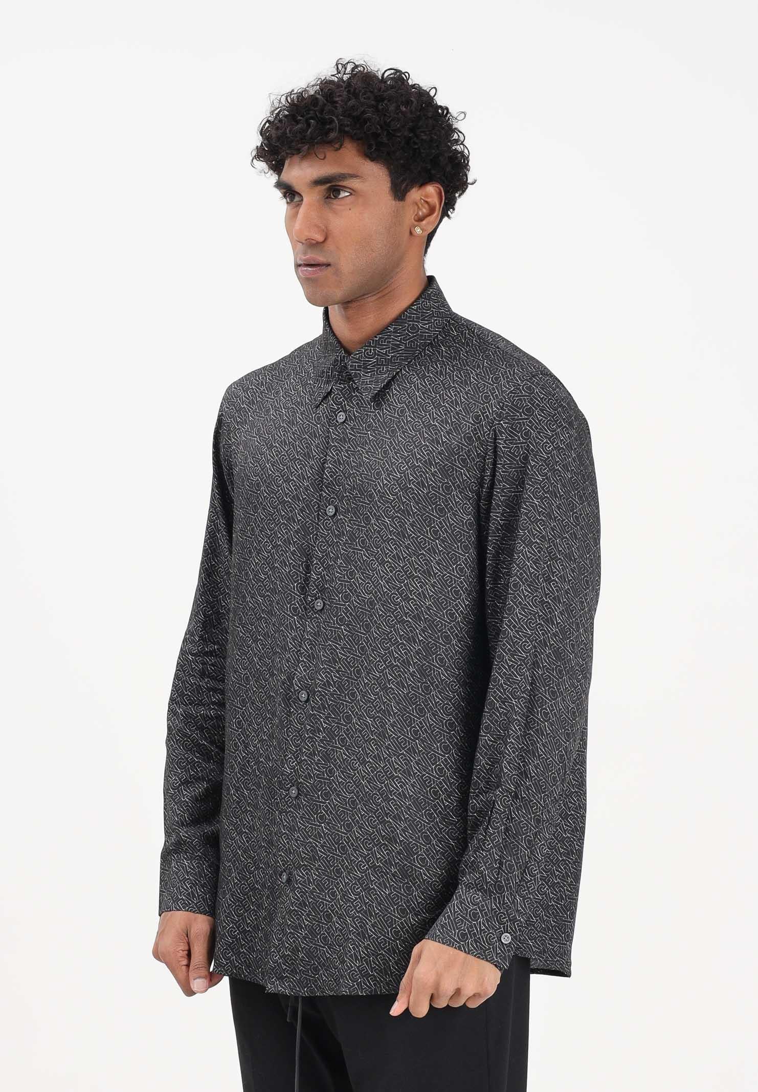 Image of ARMANI EXCHANGE Camicia a manica lunga nera da uomo con logo all-over