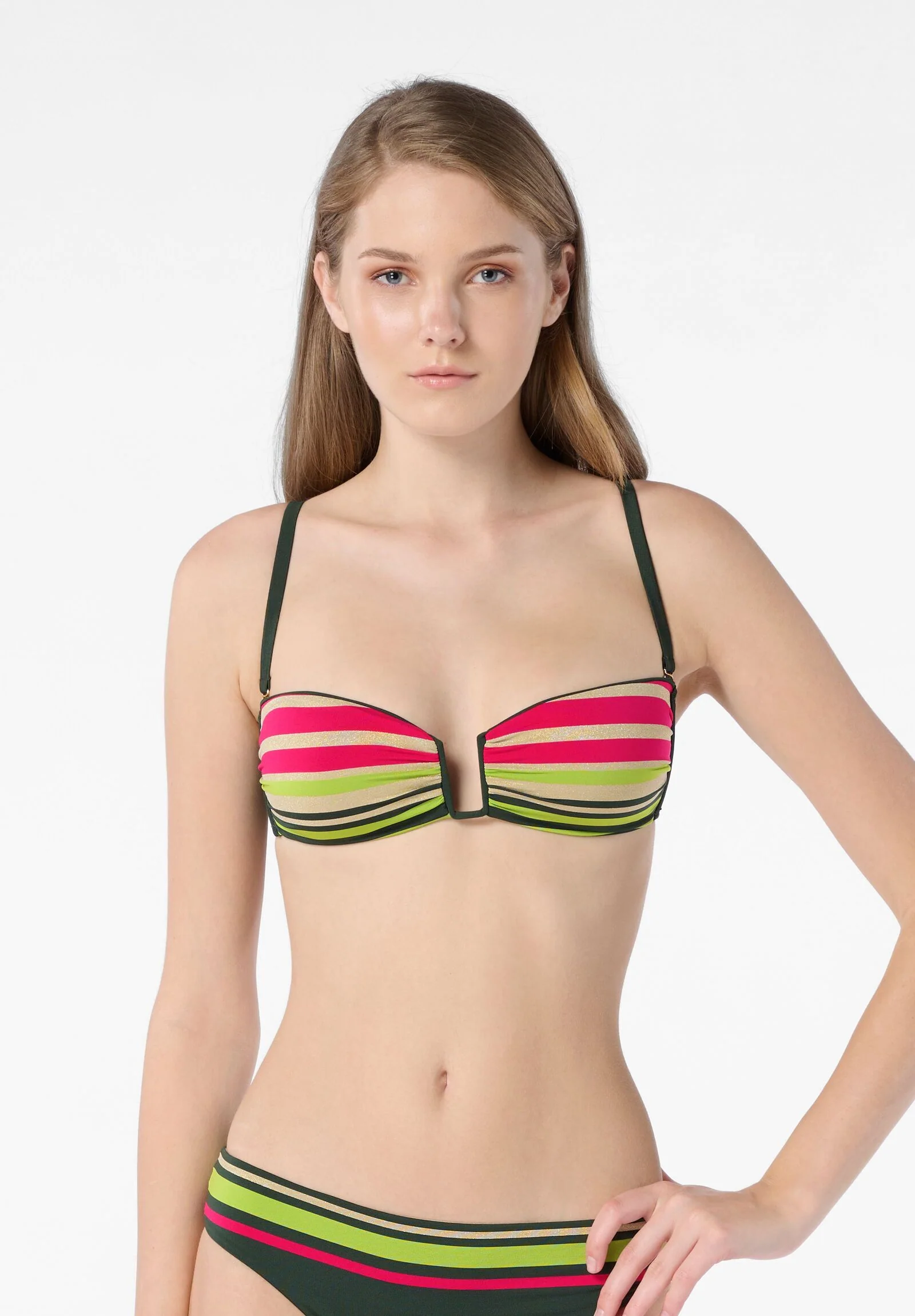 Image of Reggiseno Fascia Imbottito Costume Golden Stripes - Verde Foresta