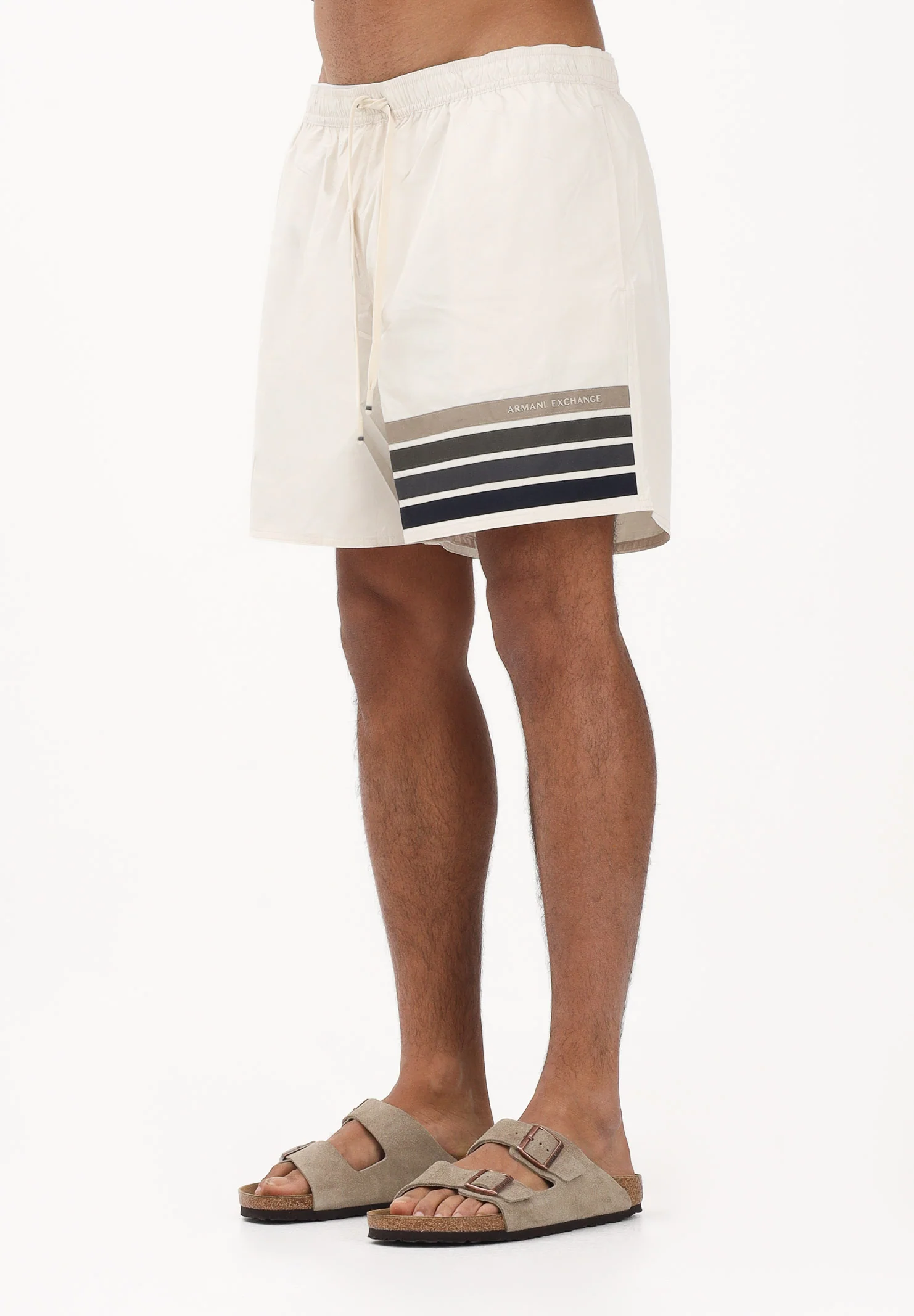 Image of ARMANI EXCHANGE Shorts mare panna da uomo con stampa a righe