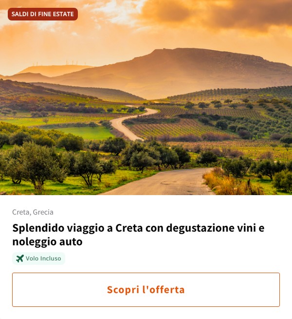Splendido viaggio a Creta con degustazione vini e noleggio auto