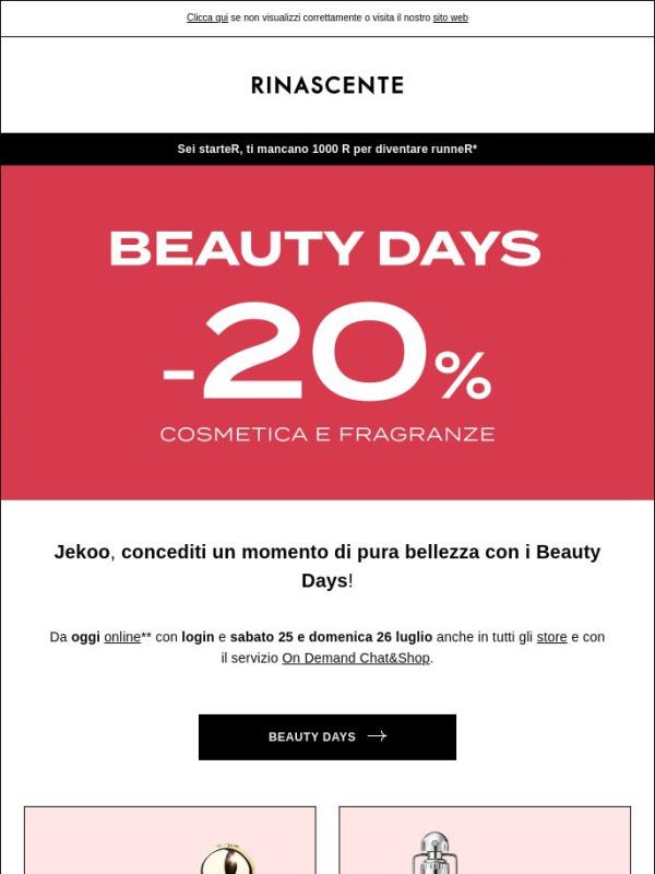 Beauty Days: -20% Cosmetica e Fragranze