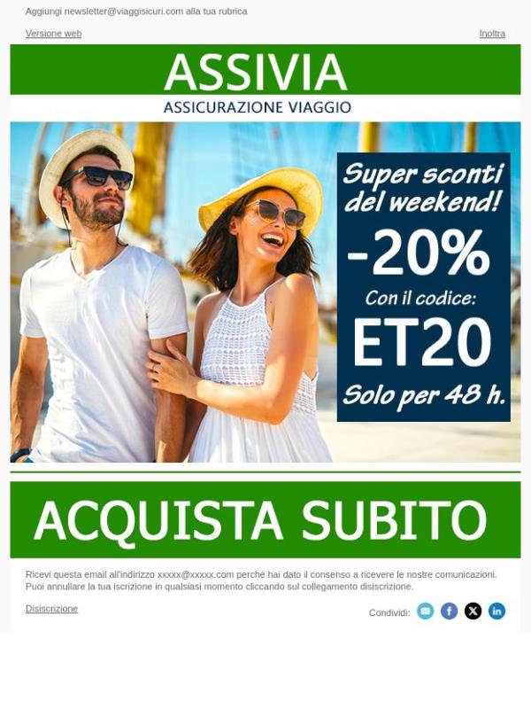 Weekend di sconti: - 20% su tutte le nostre polizze!