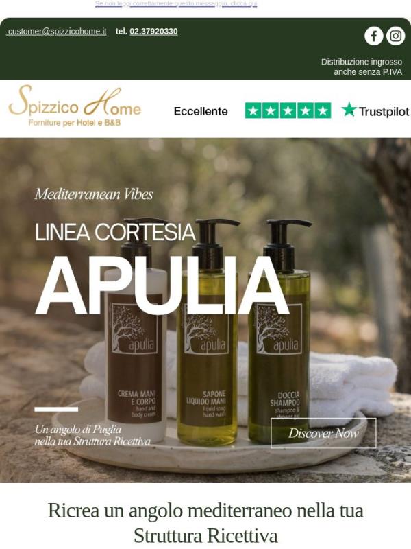 Ricrea un angolo mediterraneo nella tua struttura 💚  Scopri la linea cortesia Apulia 🍃 👈