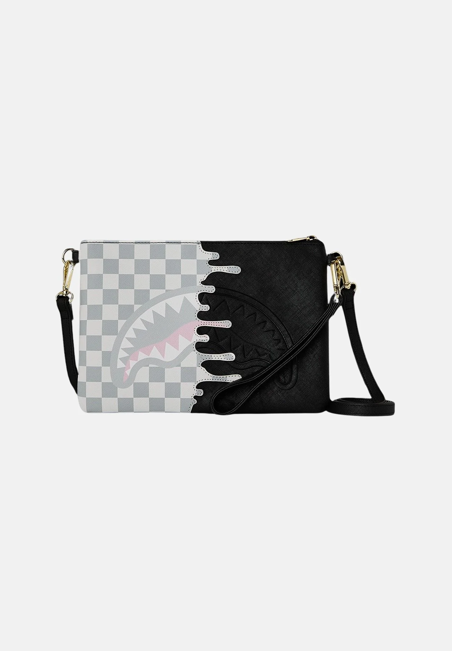 Image of SPRAYGROUND Pochette Cream Check Unifished Shark bianca e nera da donna