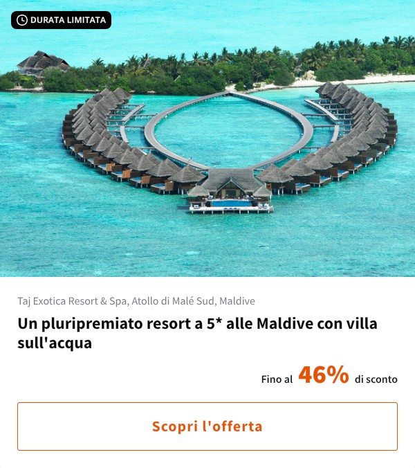 Un pluripremiato resort a 5* alle Maldive con villa sull'acqua