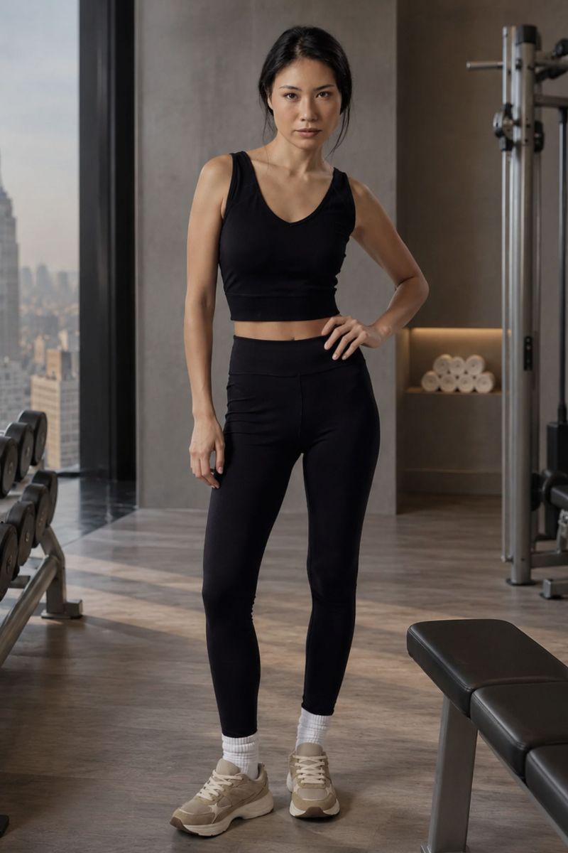 Set Active Leggings a Vita Alta + Top Sportivo Nero