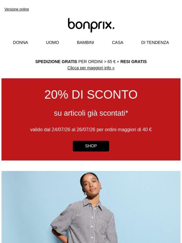 20% di sconto extra per gli articoli nei SALDI