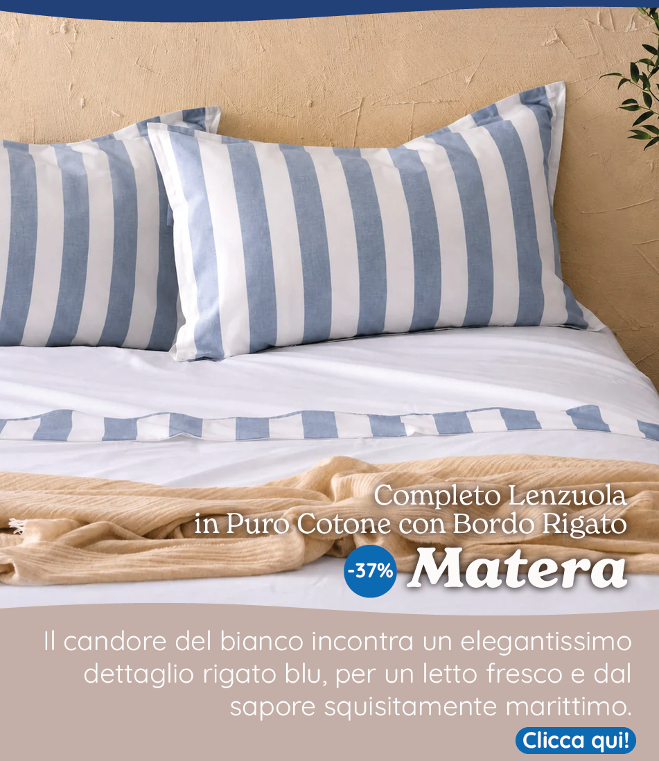 Completo Lenzuola in Puro Cotone con Bordo Rigato Tinto in Filo - Matera