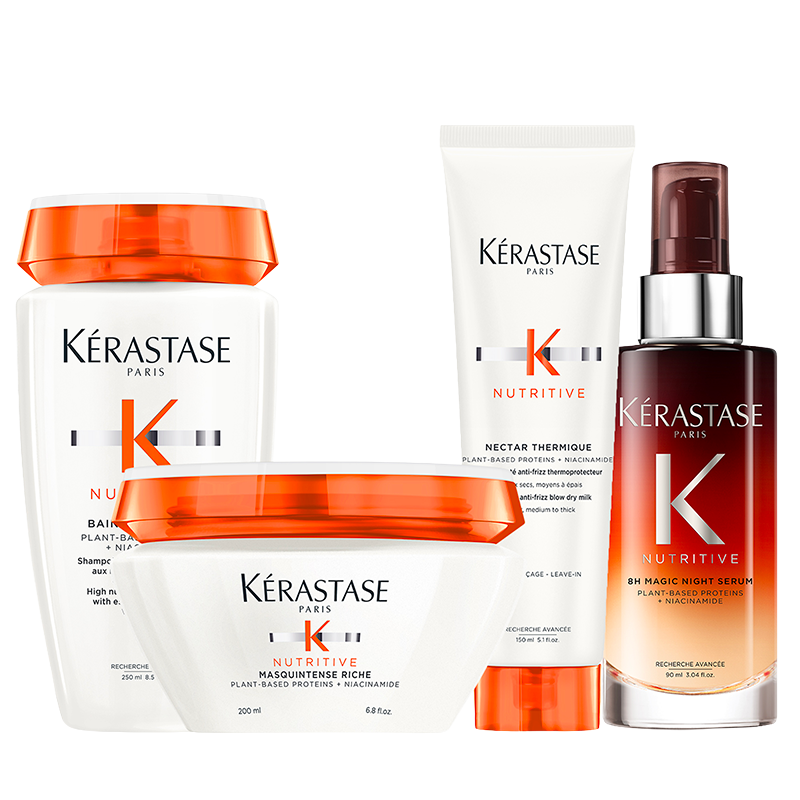 Il Bain Satin Riche, Masquintense Riche, Nectar Thermique e il Siero notte Nutritive 8h.