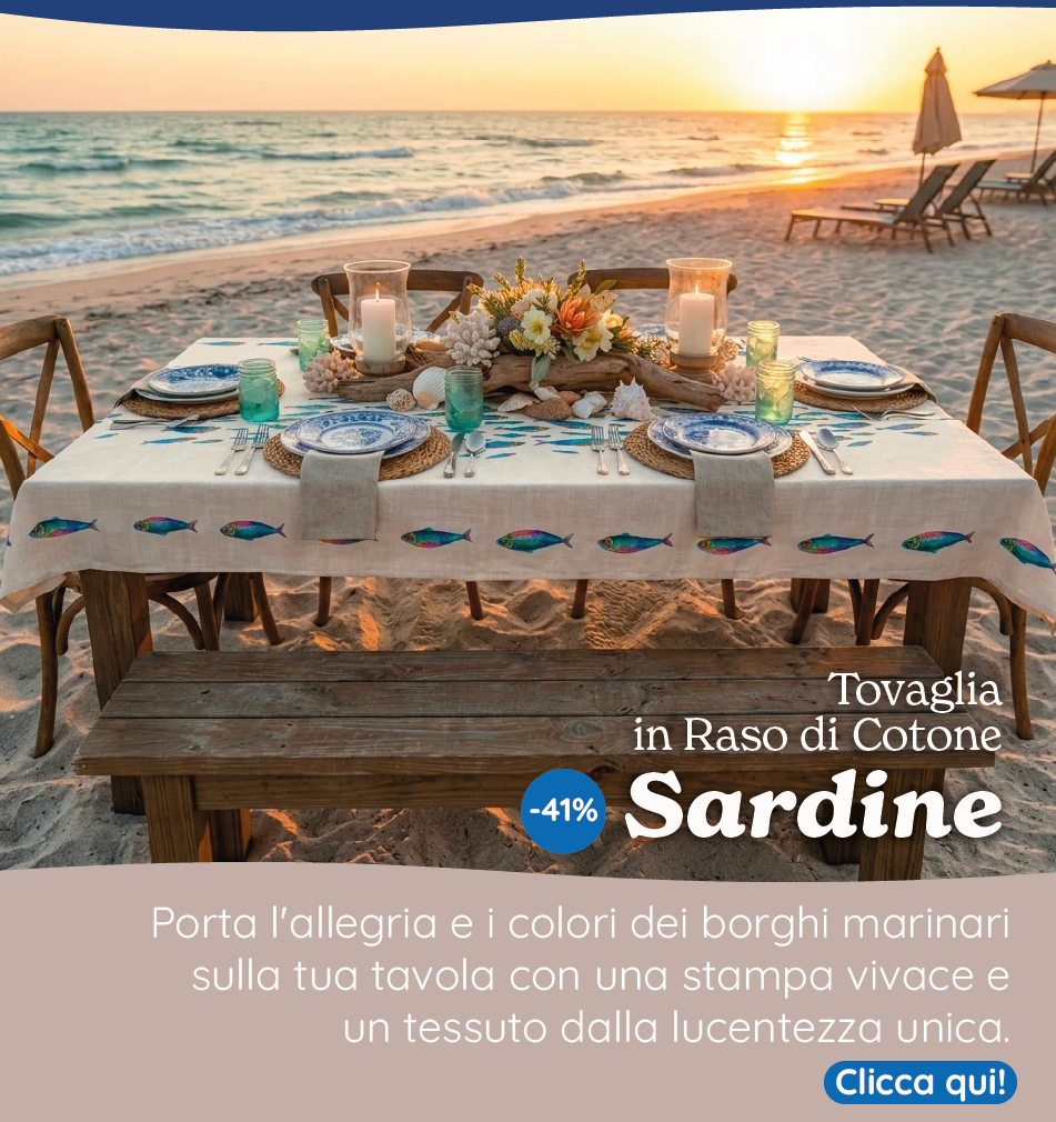 Tovaglia in Raso di Cotone Fantasia Marina - Sardine