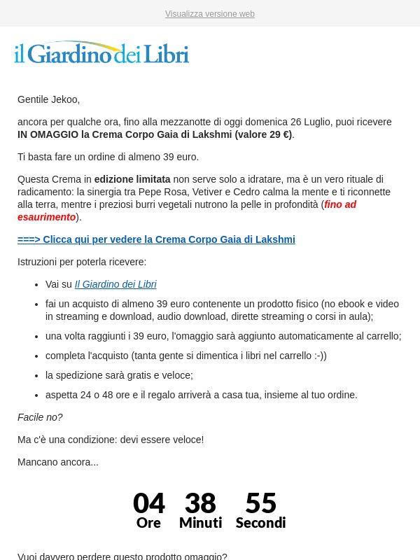 Ultime ore per avere in OMAGGIO la Crema Corpo di Lakshmi (valore 29 euro)