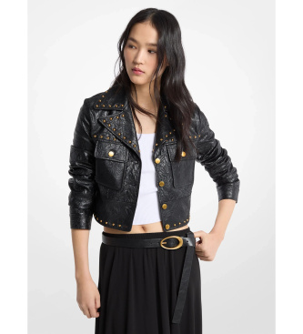 Giacca in pelle FX con borchie, nera