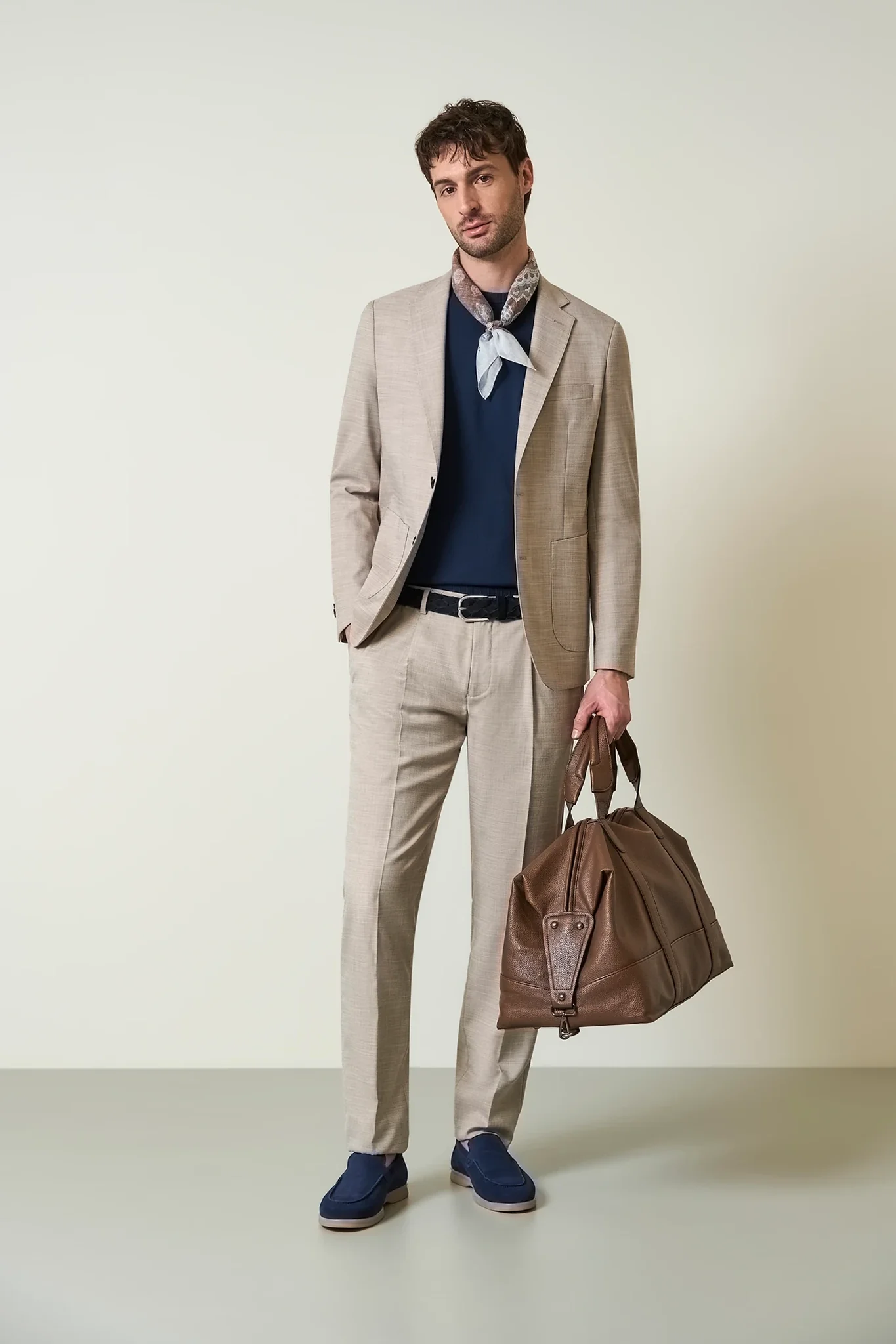 Image of Abito beige effetto grisaglia custom fit