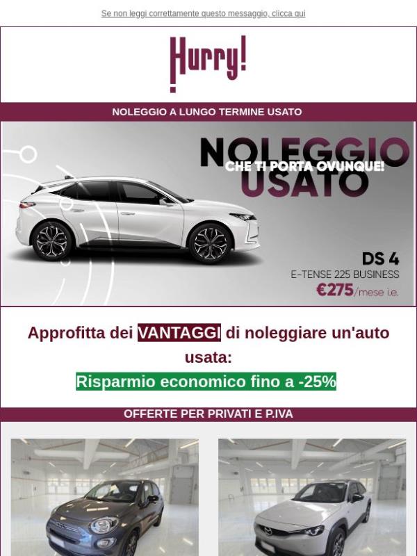 💲FINO al -25% sul NOLEGGIO DI UN' AUTO USATA: DS4, MX-30, Compass, e tante altre!