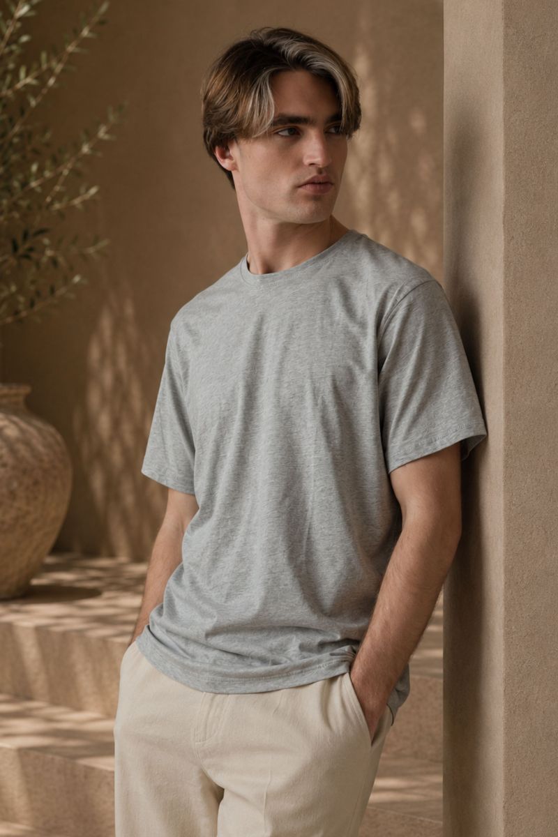 T-Shirt Girocollo Grigio Chiaro Melange