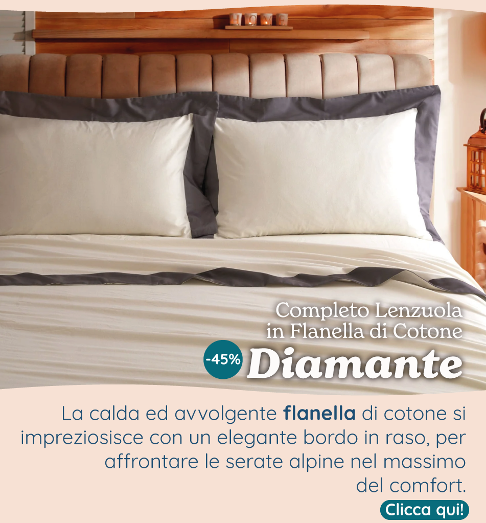 Completo Lenzuola in Flanella di Cotone con Bordo in Raso - Diamante