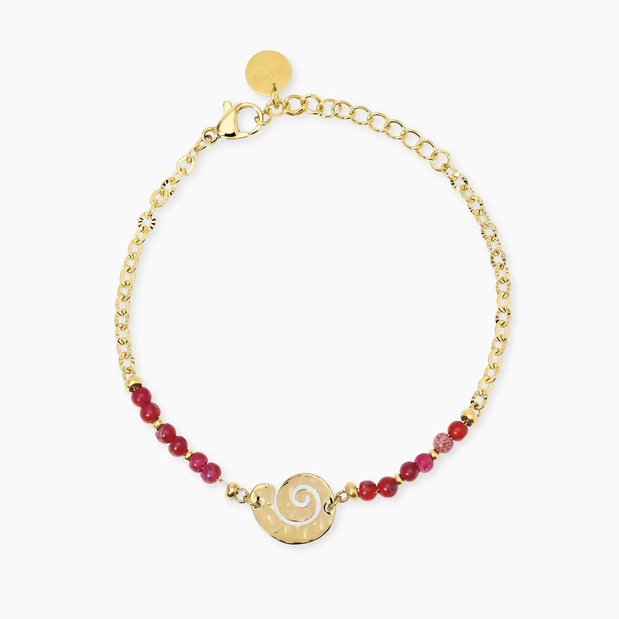 Image of Bracciale dorato con diaspro corallo e conchiglia STYLE 68