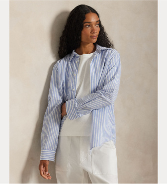 Camicia Classic Fit in cotone e lino blu