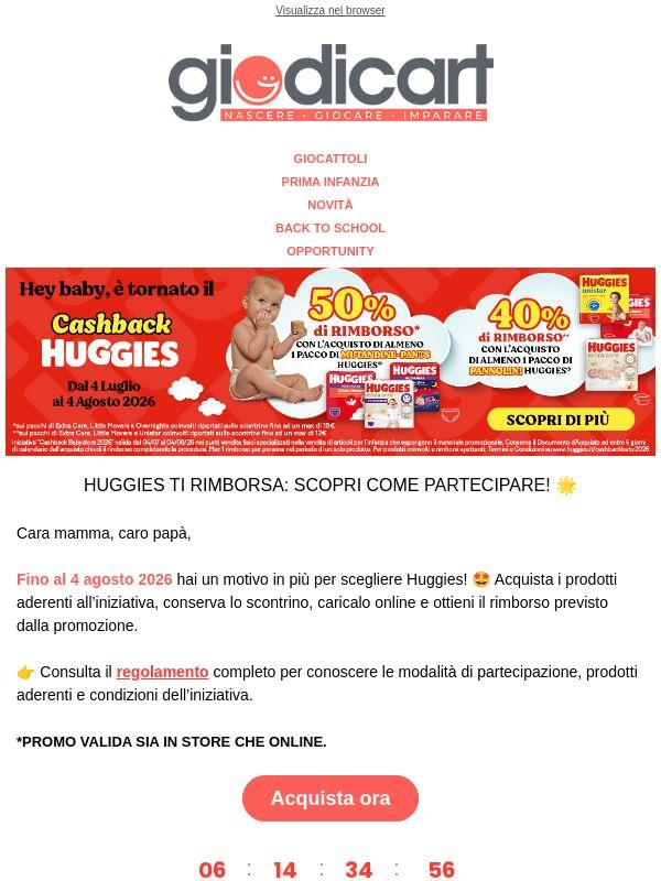 🌟 Cashback Huggies: partecipa ora