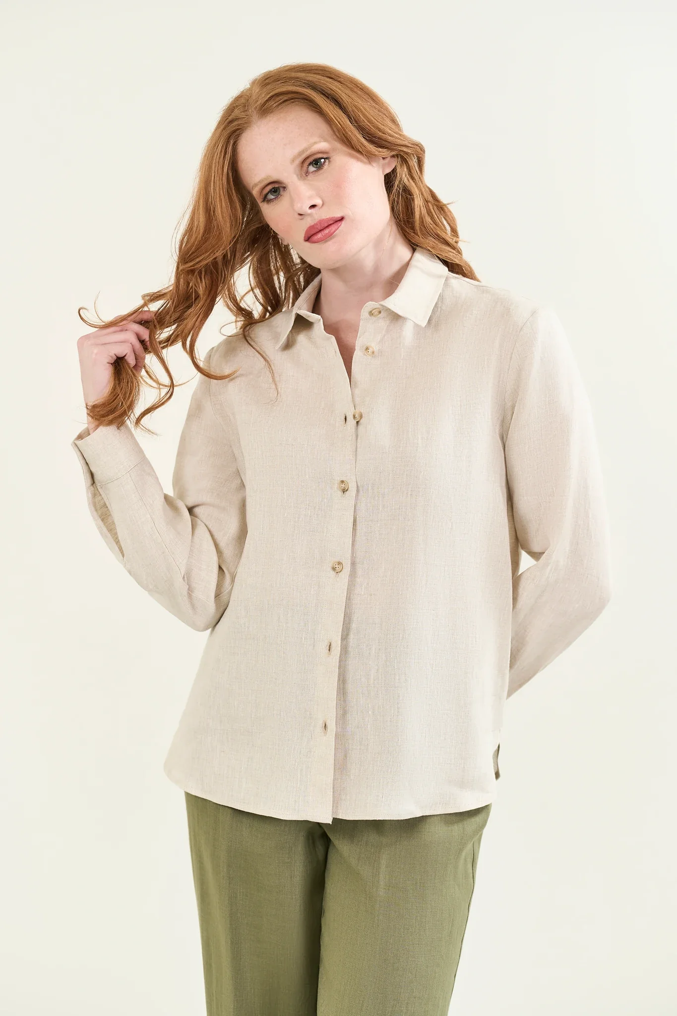 Image of Camicia beige naturale lino