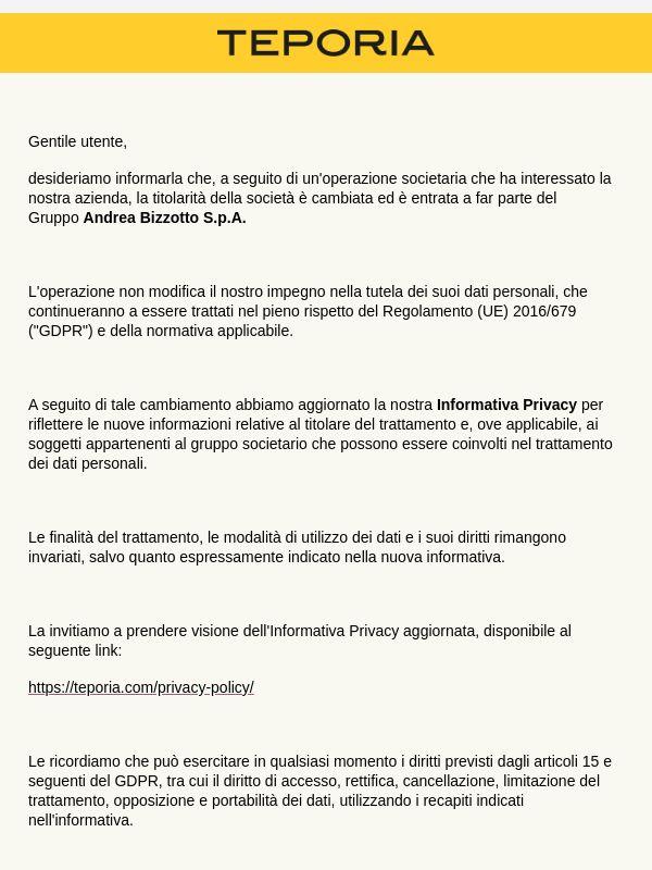 Aggiornamento dell'informativa privacy