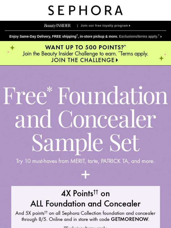 FREE foundation and concealer sample set with $45 min. spend 🤩