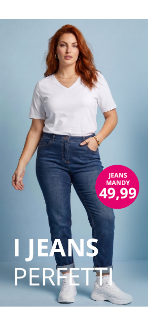 Jeans modello Mandy di tessuto elasticizzato con taglio dritto, cinque tasche e cintura elastica