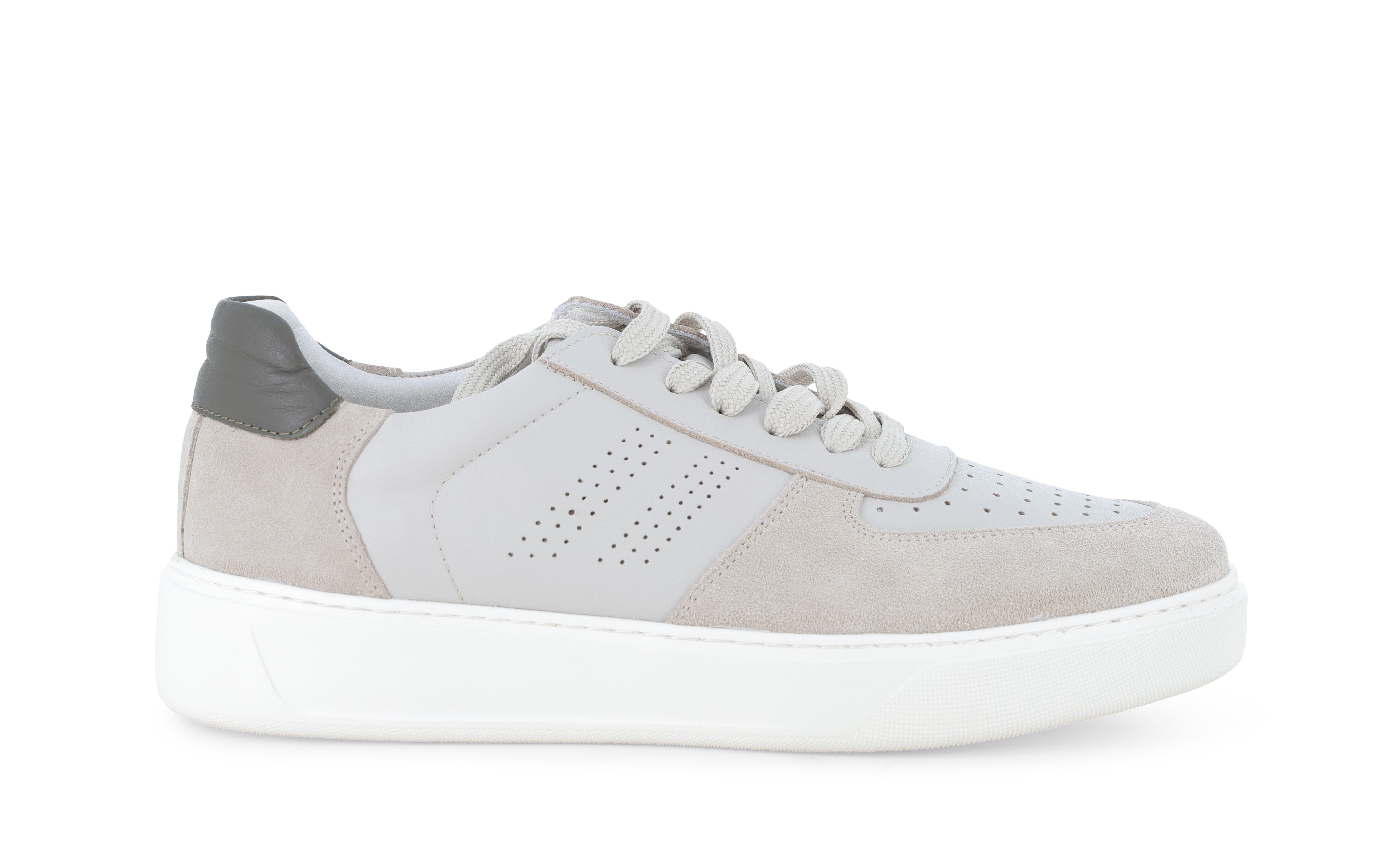 Sneaker bianca in pelle con tallone beige e verde u56037q