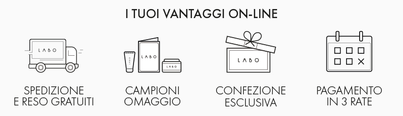 I vantaggi dell'online: reso gratuito, campioni omaggio, confezione esclusiva, pagamento a rate