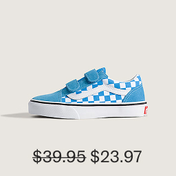 Bright Azure Blue Little Kids Old Skool V Checkerboard Shoe