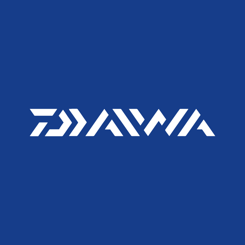Daiwa logo — white stylised wordmark on solid navy-blue background (fishing gear brand)