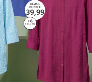 Camicetta con crespatura a bolle, colletto da camicia e maniche a 3/4