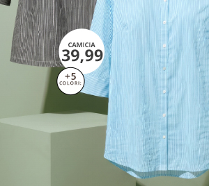 Blusa con increspatura a bolle, righe, collo da camicia e maniche a 3/4