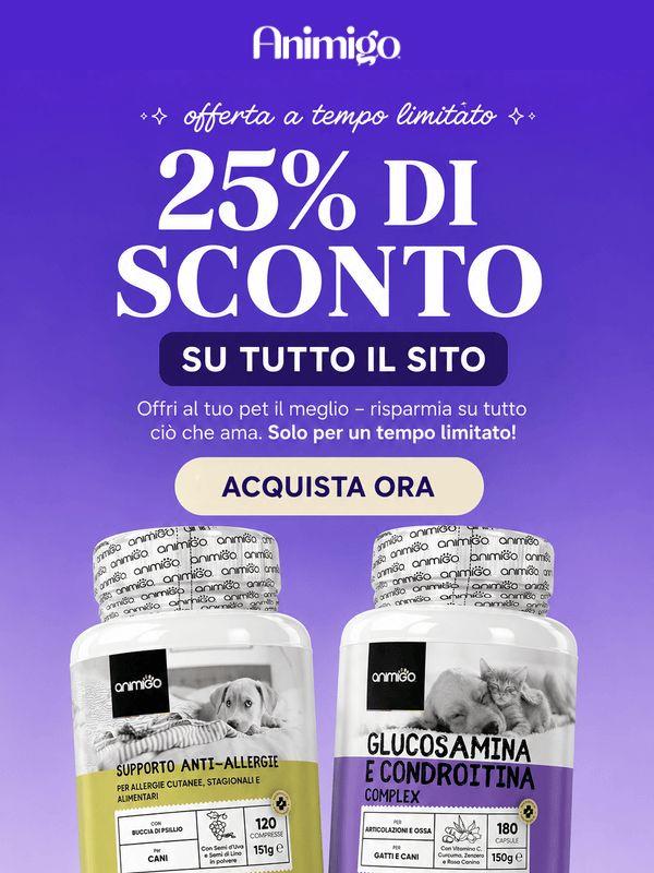Dai il meglio al tuo animale domestico con il 25% di sconto 💜