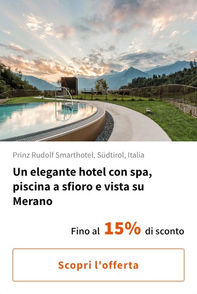 Un elegante hotel con spa, piscina a sfioro e vista su Merano