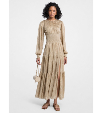 Vestito maxi smock a maniche lunghe dorato