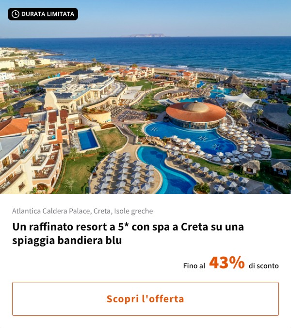 Un raffinato resort a 5* con spa a Creta su una spiaggia bandiera blu