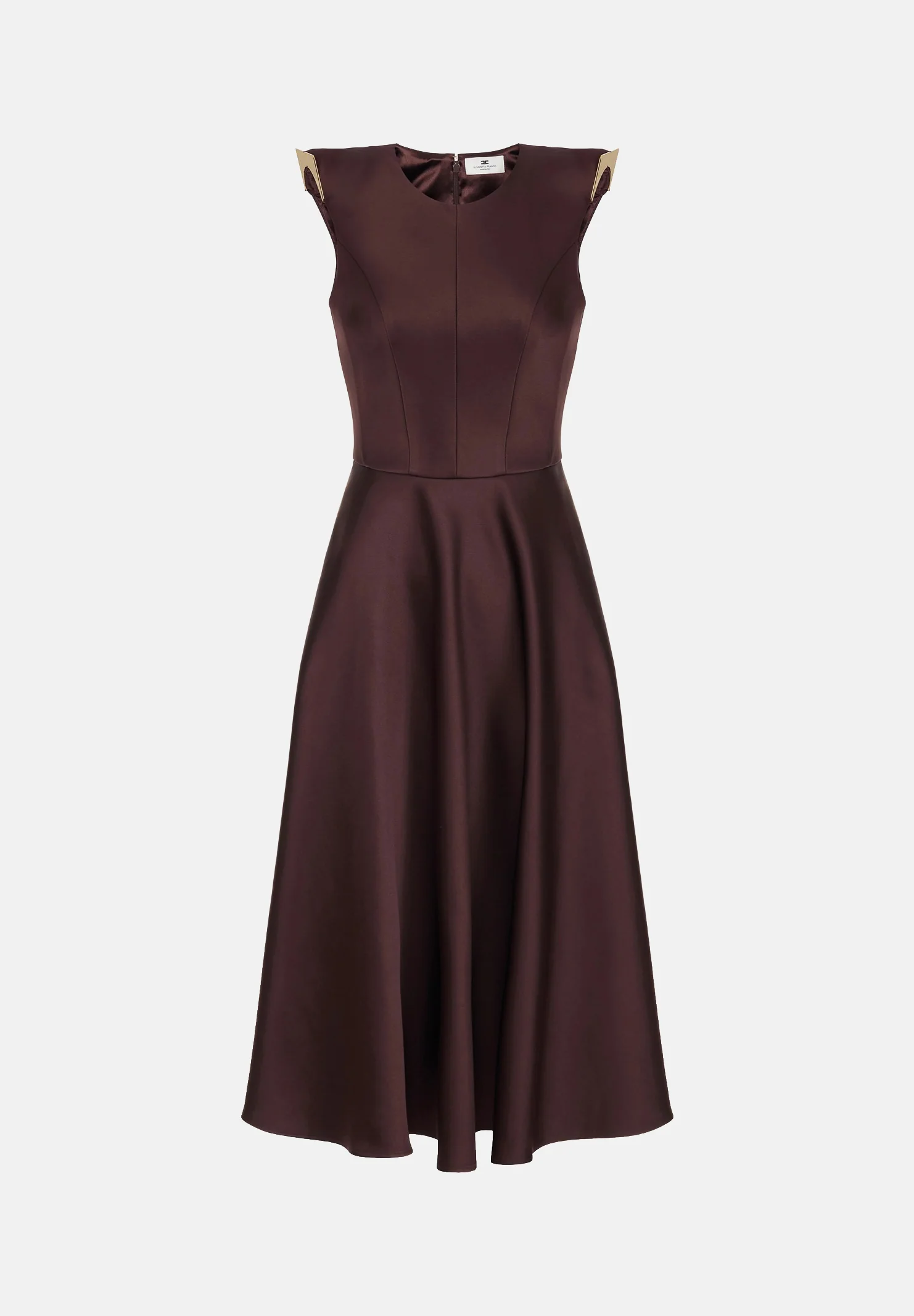 Image of ELISABETTA FRANCHI abito midi in duchesse cacao marrone  donna.