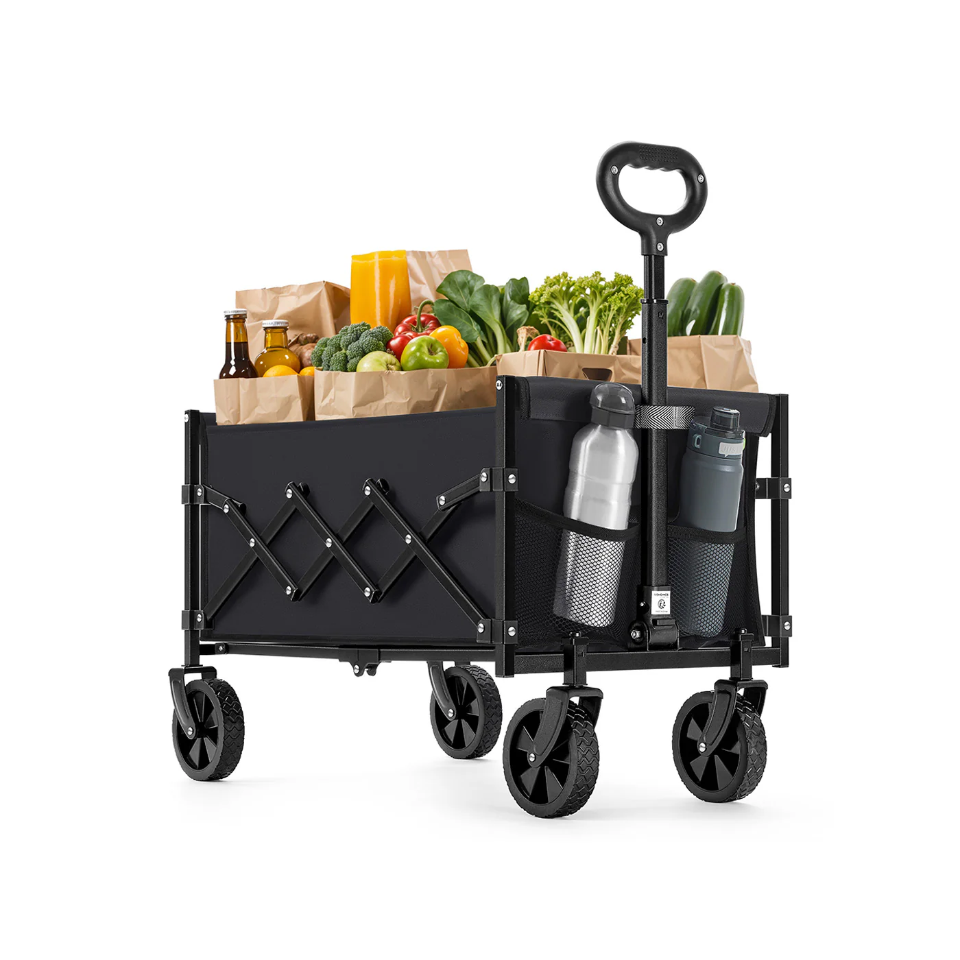 Image of Carrello Pieghevole da Giardino con Manico e Ruote Rinforzate