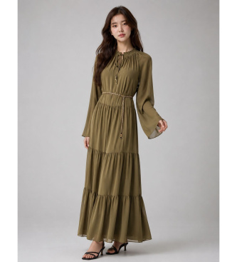 Vestito maxi con collo annodato smock verde