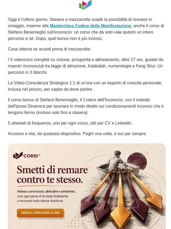 Stasera alle 23:59 chiude (bonus incluso)