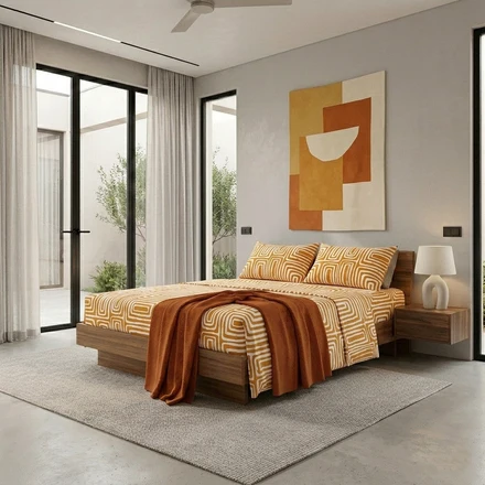 Completo Letto Matrimoniale in Cotone con Stampa Danjel Rust