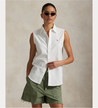 Camicia bianca senza maniche Oxford