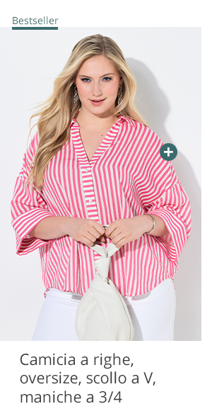 Blusa dal taglio oversize con righe, scollo a V e maniche a 3/4