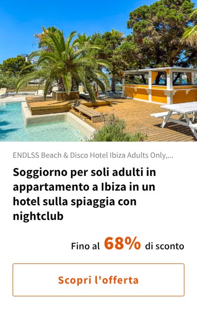 Soggiorno per soli adulti in appartamento a Ibiza in un hotel sulla spiaggia con nightclub