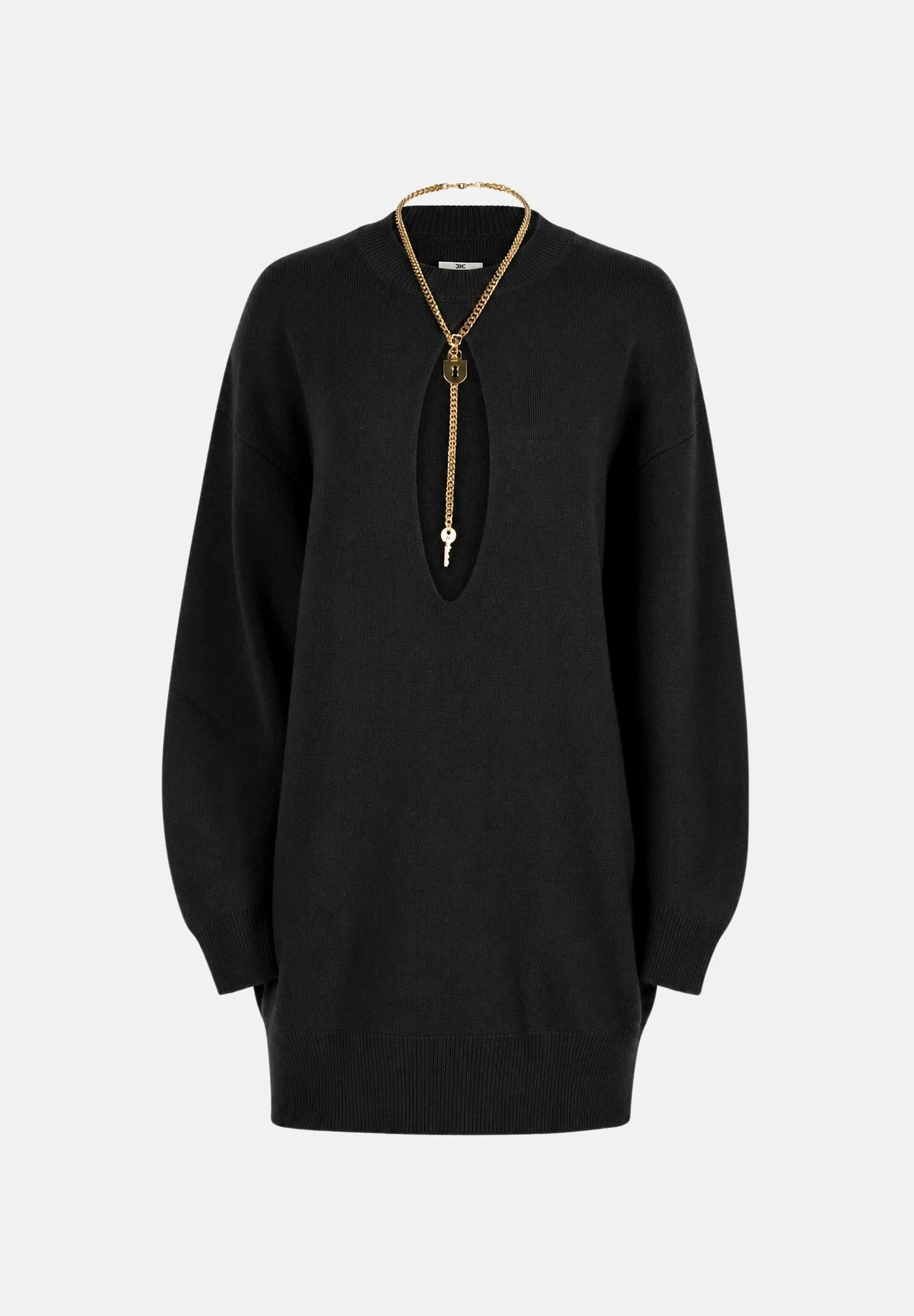 Image of ELISABETTA FRANCHI Abito CUT-OUT nero da donna  con dettaglio cut-out in vita.