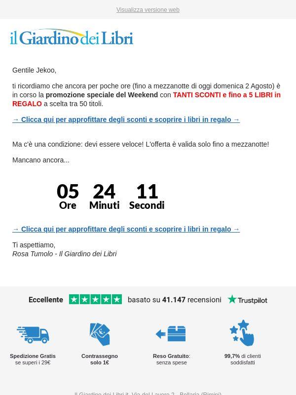⏰ Promemoria: SCONTI estivi + 5 omaggi a scelta | Scade alle 24:00