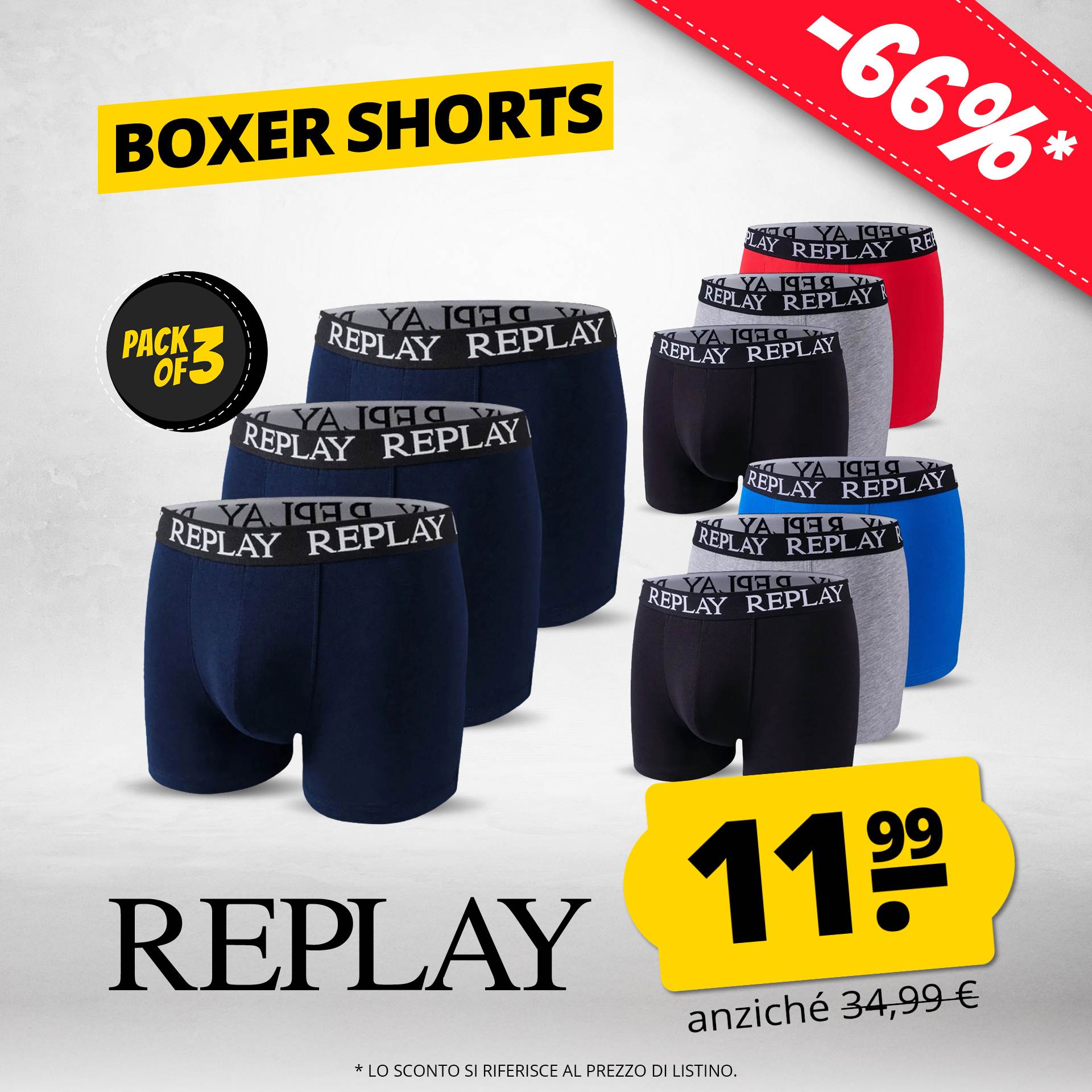 replay basic cuff logo uomo boxer set da 3