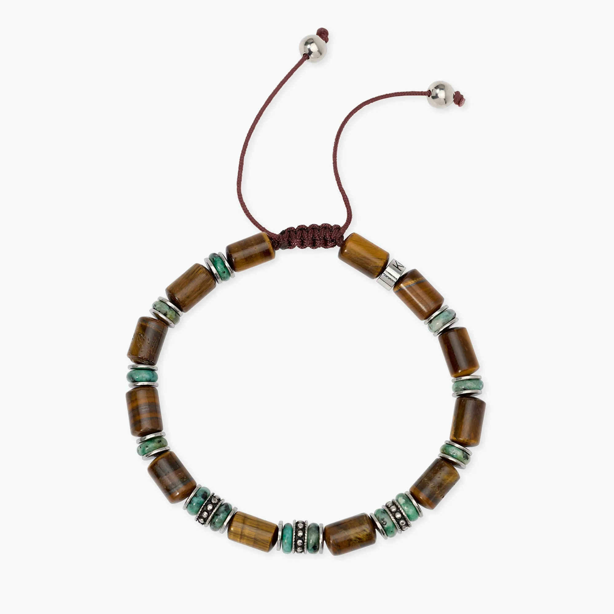 Image of Bracciale in nylon con occhio di tigre e agata verde STYLE 55
